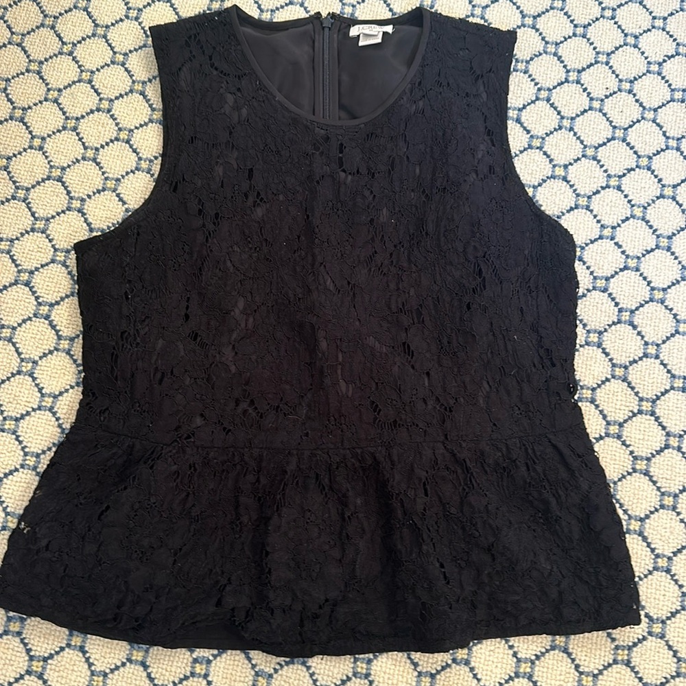 Size 6, J. Crew lined lace top with zipper back